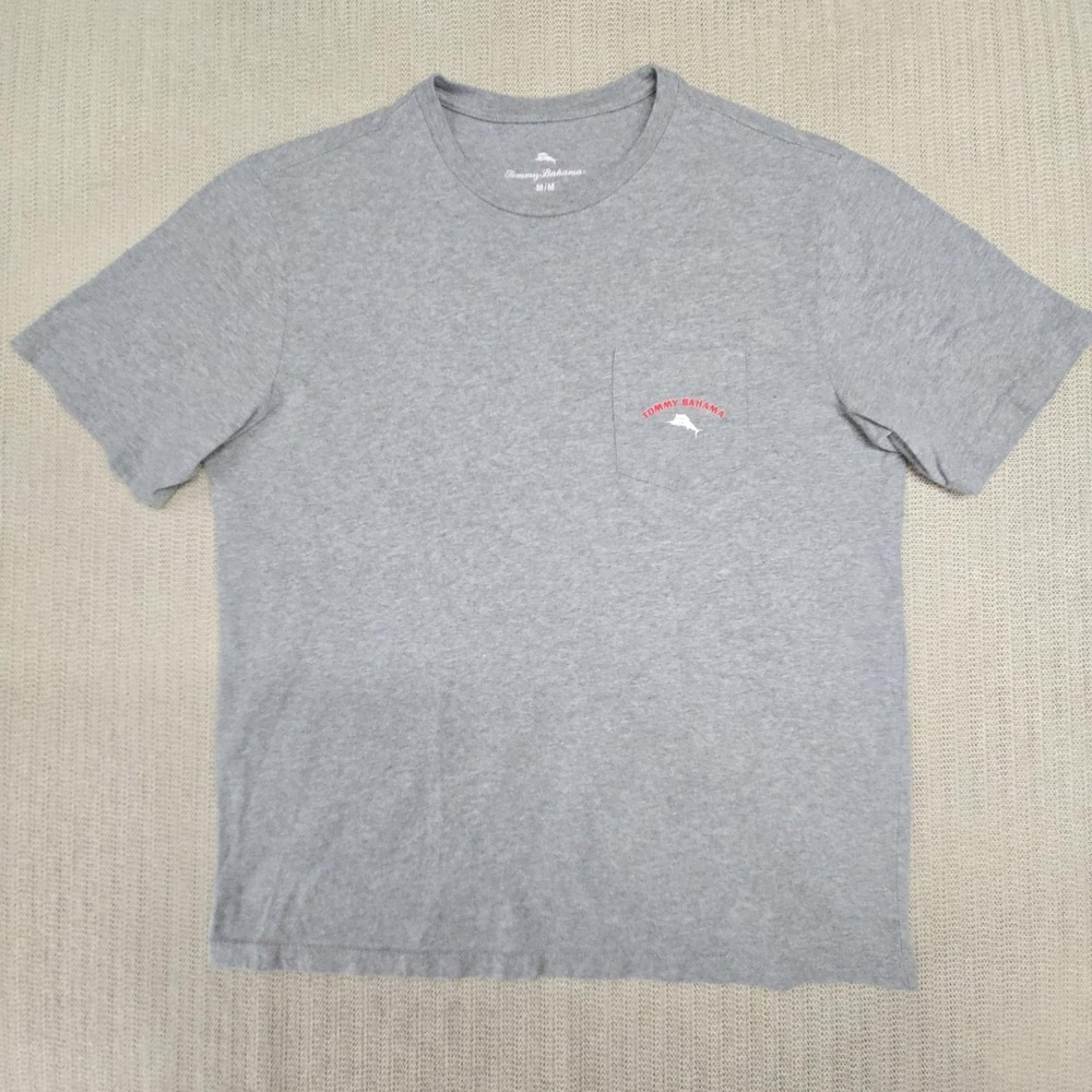 Tommy Bahama Shirt Mens Medium Gray Intense Chardio BBQ Graphic Tee Back Slogan‎